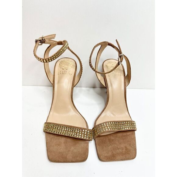 Vince Camuto Sandals Womens Size 5 Tan Leather Saprenda Rhinestone Ankle Strap - Picture 3 of 9